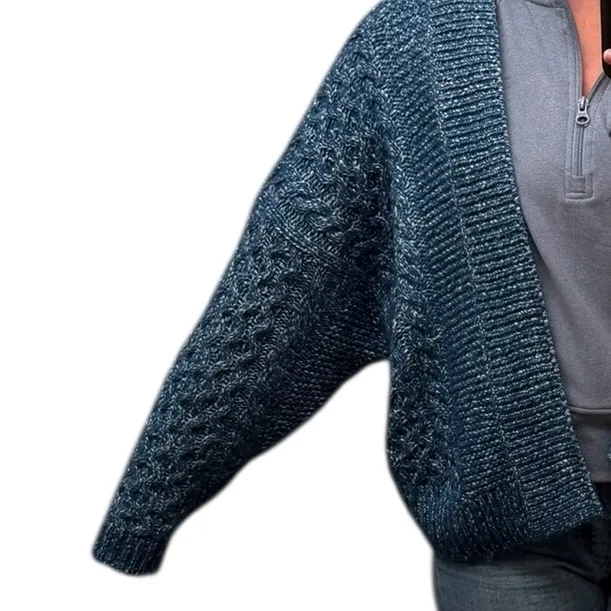 CAbi Cardigan Womens Small Blue Sweater 5016 Astral Knit Cable Chunky Cozy Soft - Image 10
