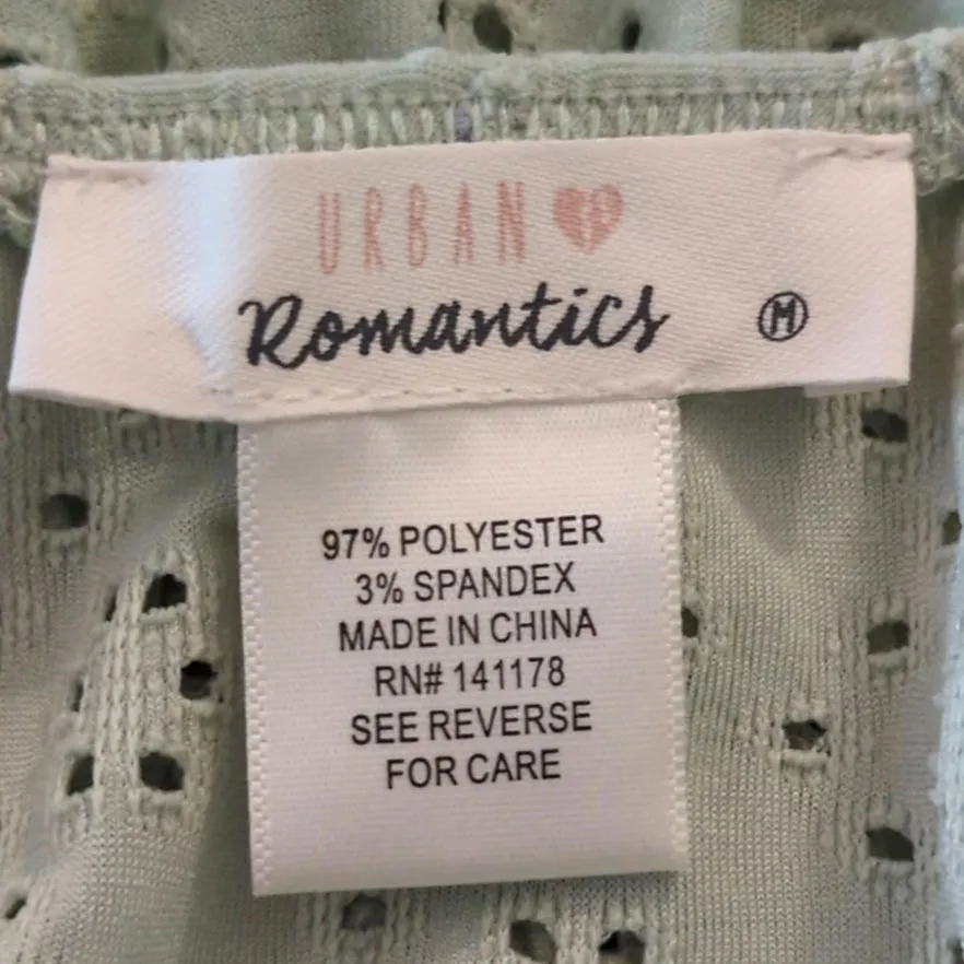 Urban Romantics Green Peplum Babydoll Top Womens M Boho Eyelet Smocked Blouse - Image 6