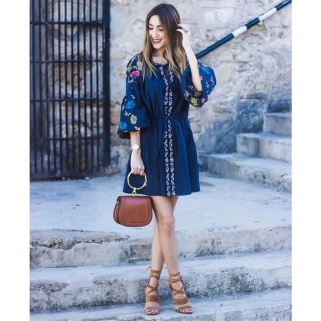 Zara TRF Collection NWT Embroidered Navy Blue Short
Tunic Dress Size S - Image 2