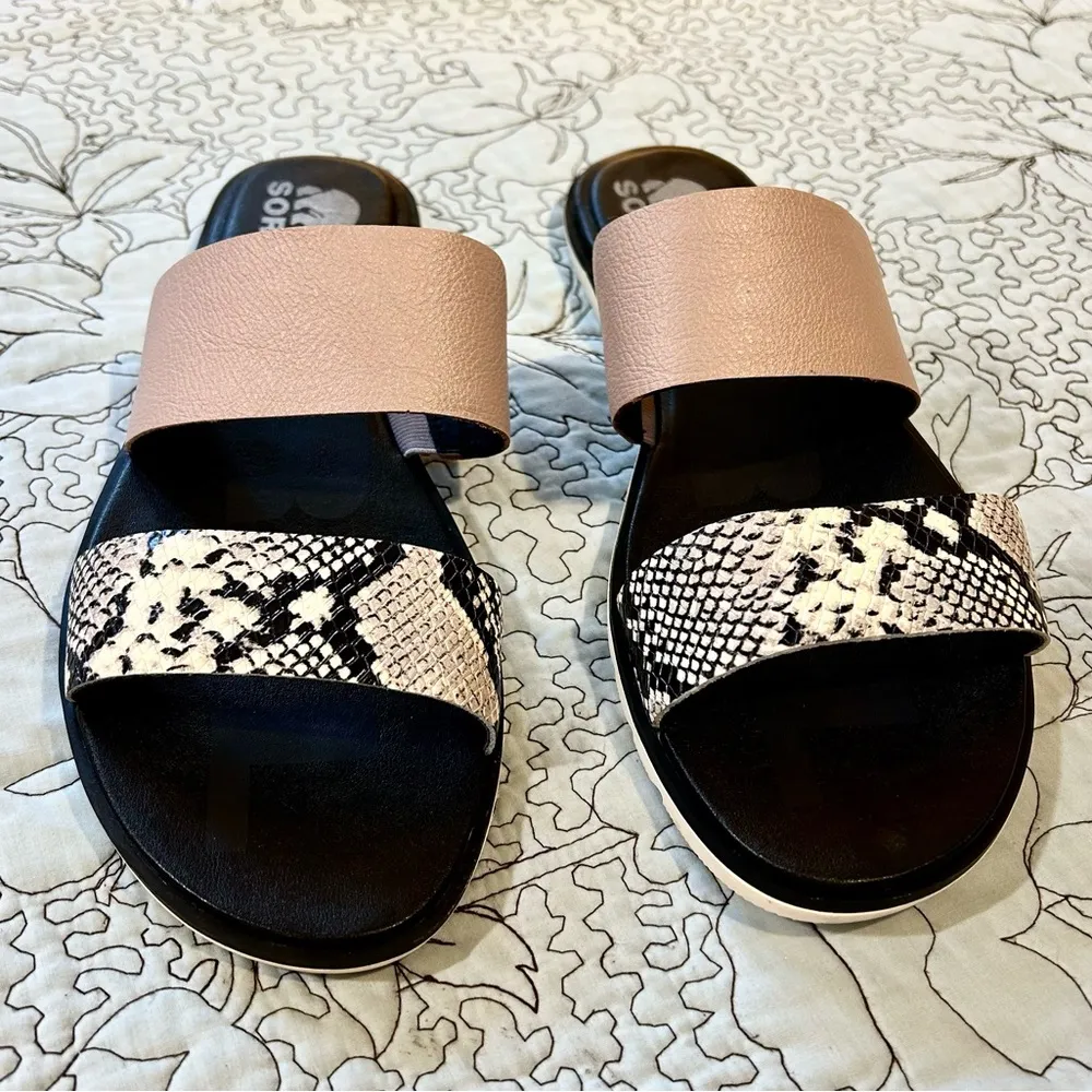 SOREL Ella Il Slide Sandals for Women in Mauve Vapor Snake Print Leather Sz 11 - Image 3