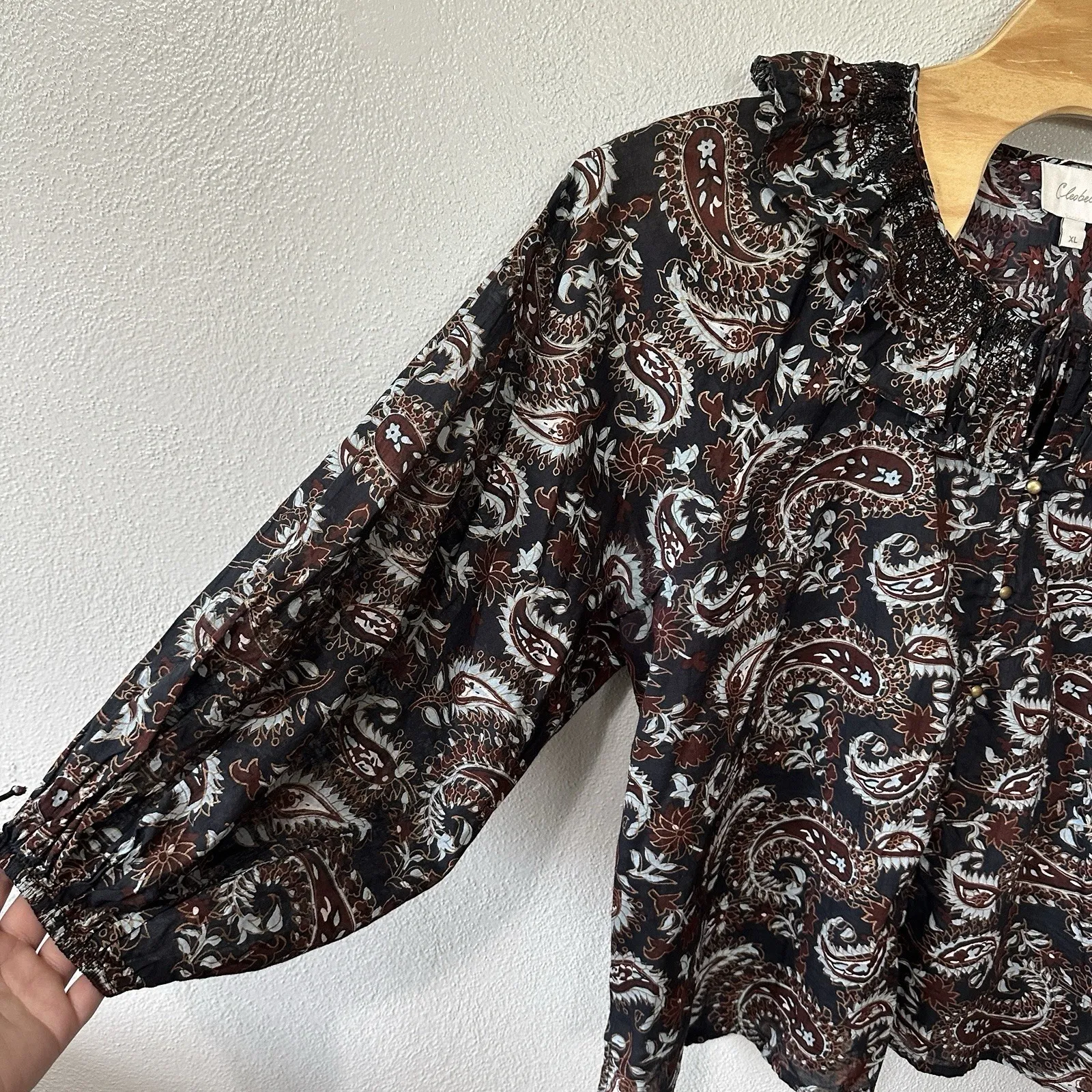 Anthropologie Cleobella Jillian Ruffle Balloon Sleeve Peasant‎ Blouse Paisley XL - Image 4