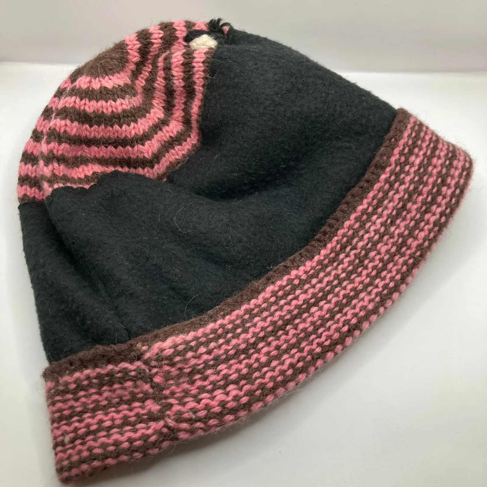 Handmade Pink & Brown 3D Bear Fleece Lined Knit Beanie Adult OS Novelty Kawaii - Image 6