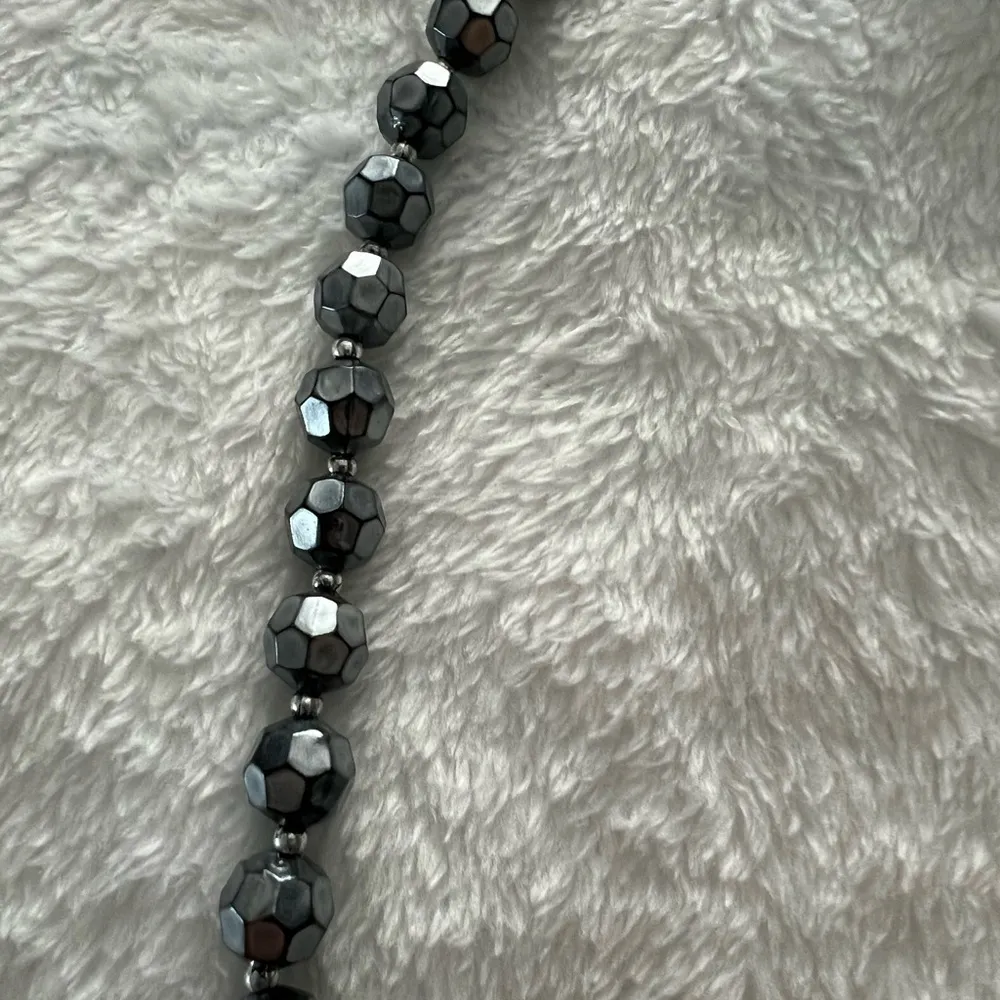 Steel Blue beaded necklace with multiple size beads - Image 7