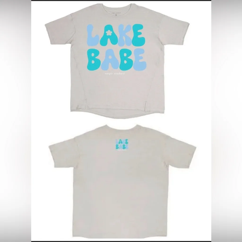 NWOT Simply Southern “Lake Babe” Oversized Boxy Gray Teal 100% Cotton T-shirt XS - Image 2
