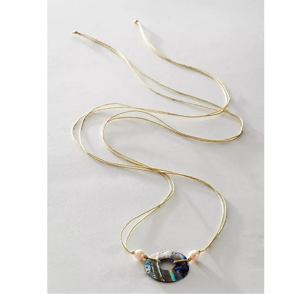 Free People Bohemian Abalone Shell Pearl Rope Necklace Belly Chain Neutral NWT - Image 3