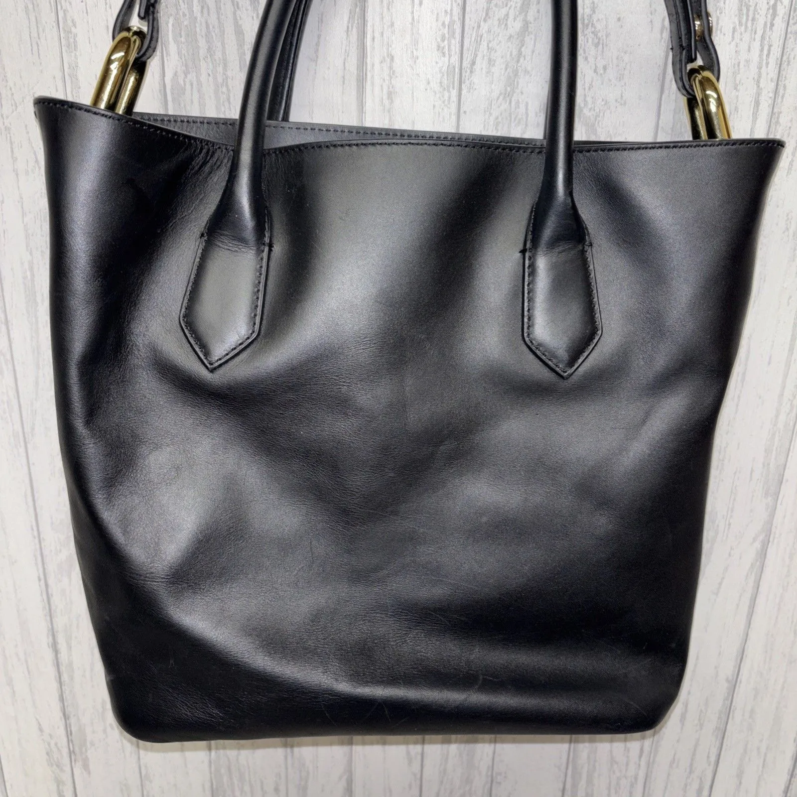 J.Crew The Harper Leather Tote Bag Black EUC - Image 6