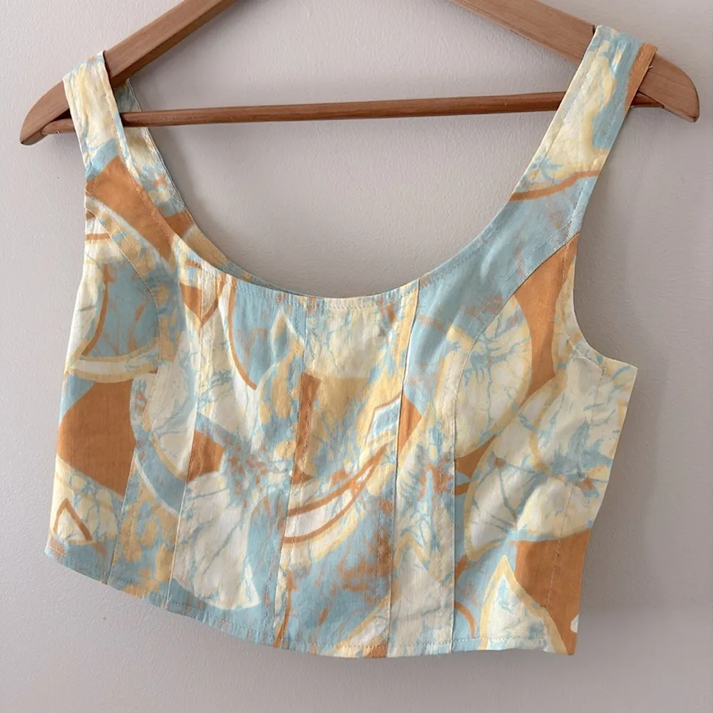 A.L.C. Isabel Sea Glass Crop Top Corset Linen Blend Sleeveless Side Zipper Sz 6 - Image 4