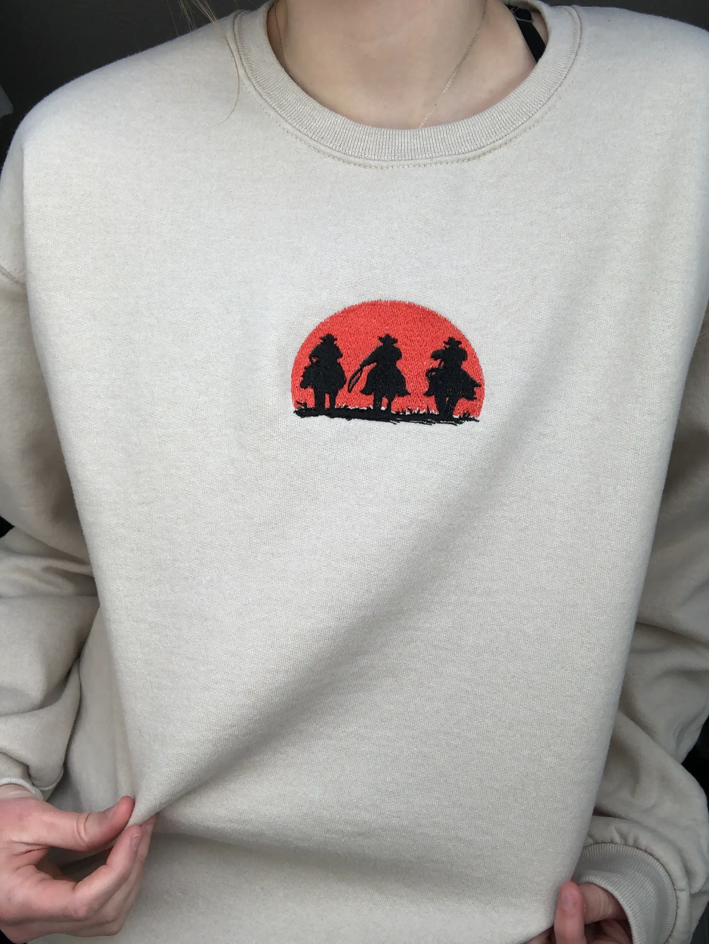 Western Embroidered Sweatshirt Tan Size M - Image 2