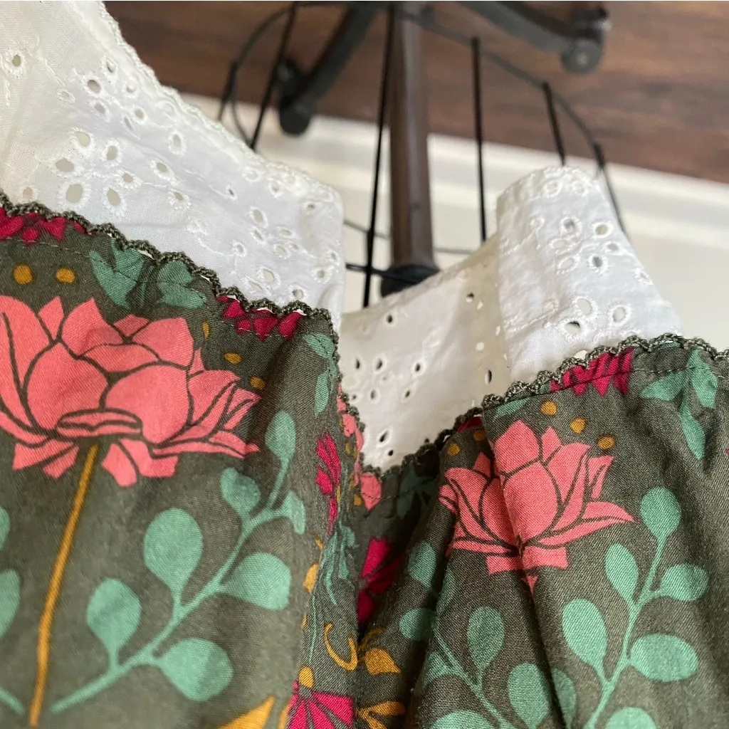 Matilda Jane Floral Eyelet Lace Ruffle Hem Sleeveless Sundress Shift Dress M - Image 10