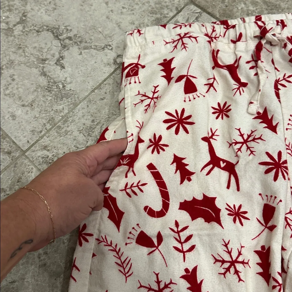 Hanna Andersson Christmas Nordic Flannel PJ Pajama Pants Red Cream XS - Image 5