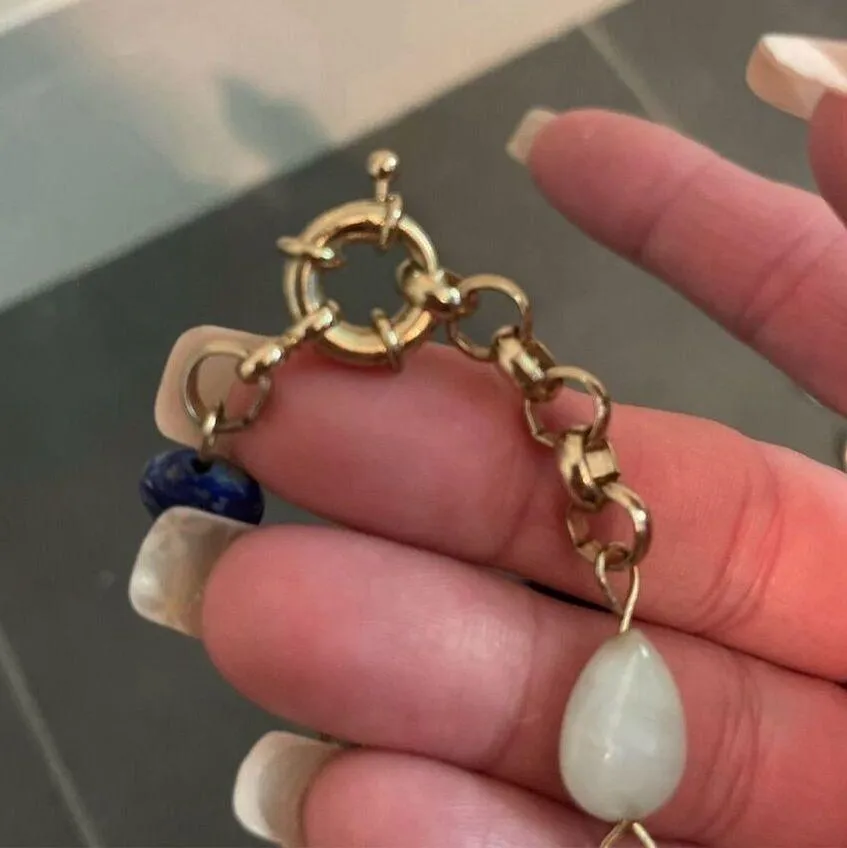 Nordstrom Elegant Gold Chain Bracelet with Lapis and Moonstone Teardrop Stones - Image 2