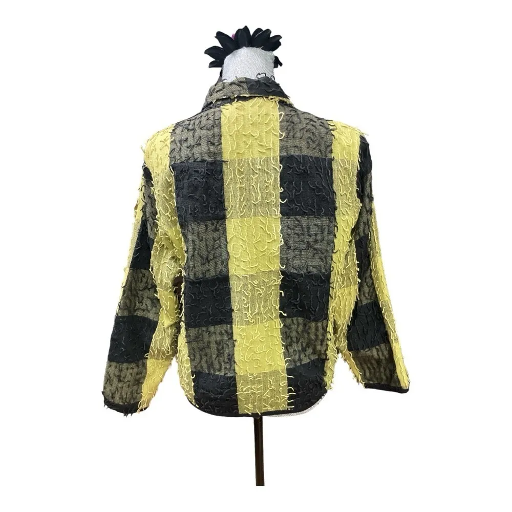 Life Style Vintage Unique Patterned Textured Green & Black Jacket size small - Image 3