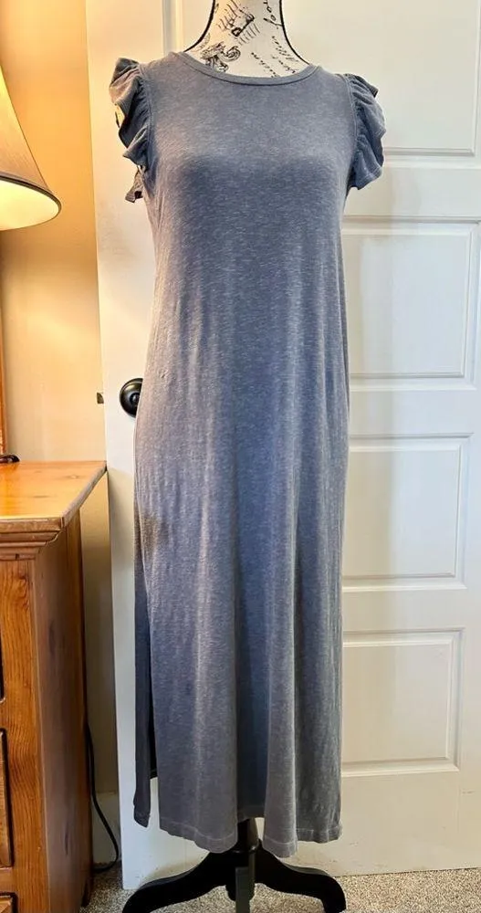 SUNDRY by ANTHROPOLOGY Heathered Blue Ruffle Shoulder Weekend Midi Dress Sz XS - Image 8