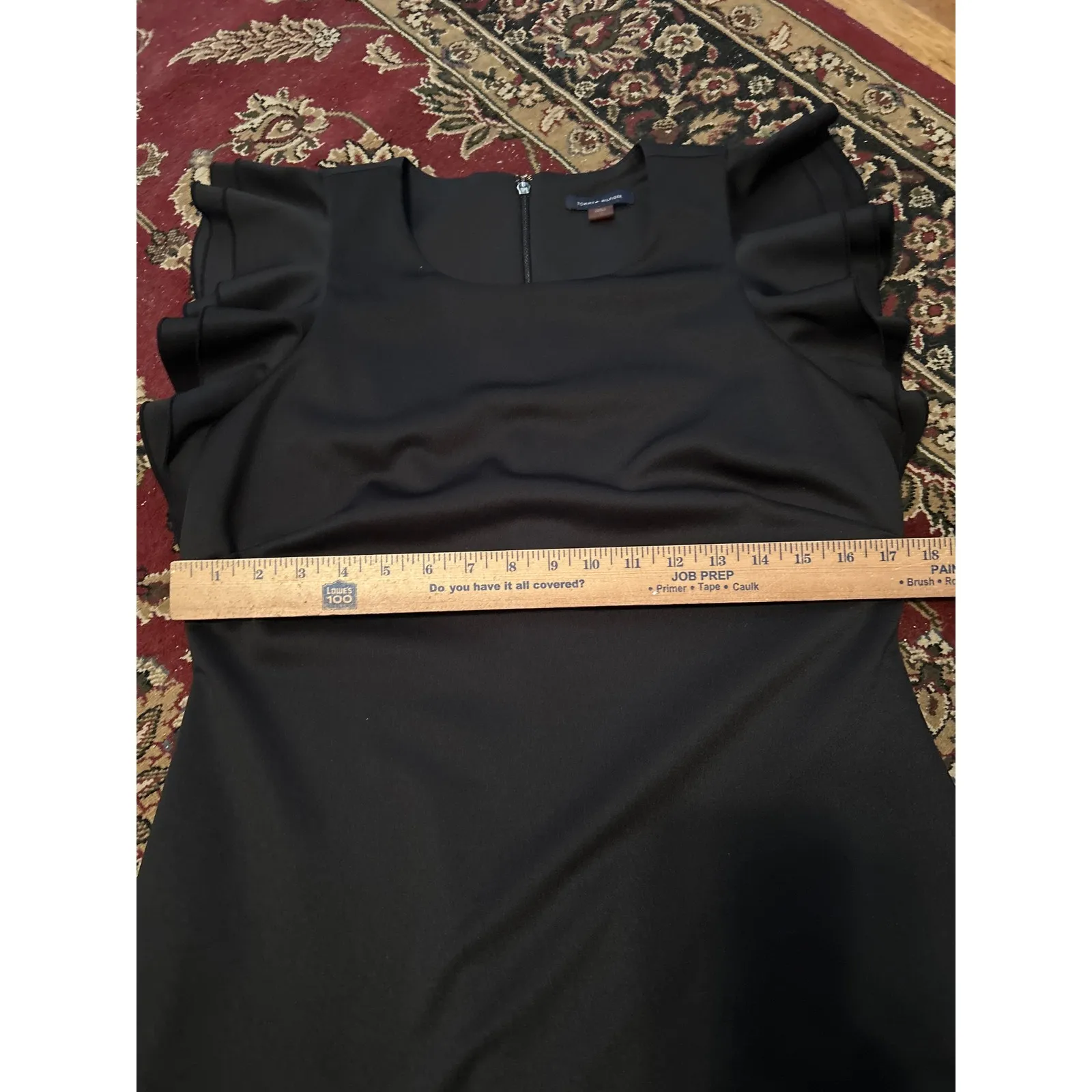 Tommy Hilfiger Black Flutter Sleeve Scuba Sheath Dress Knee Length Women 12 LBD - Image 8