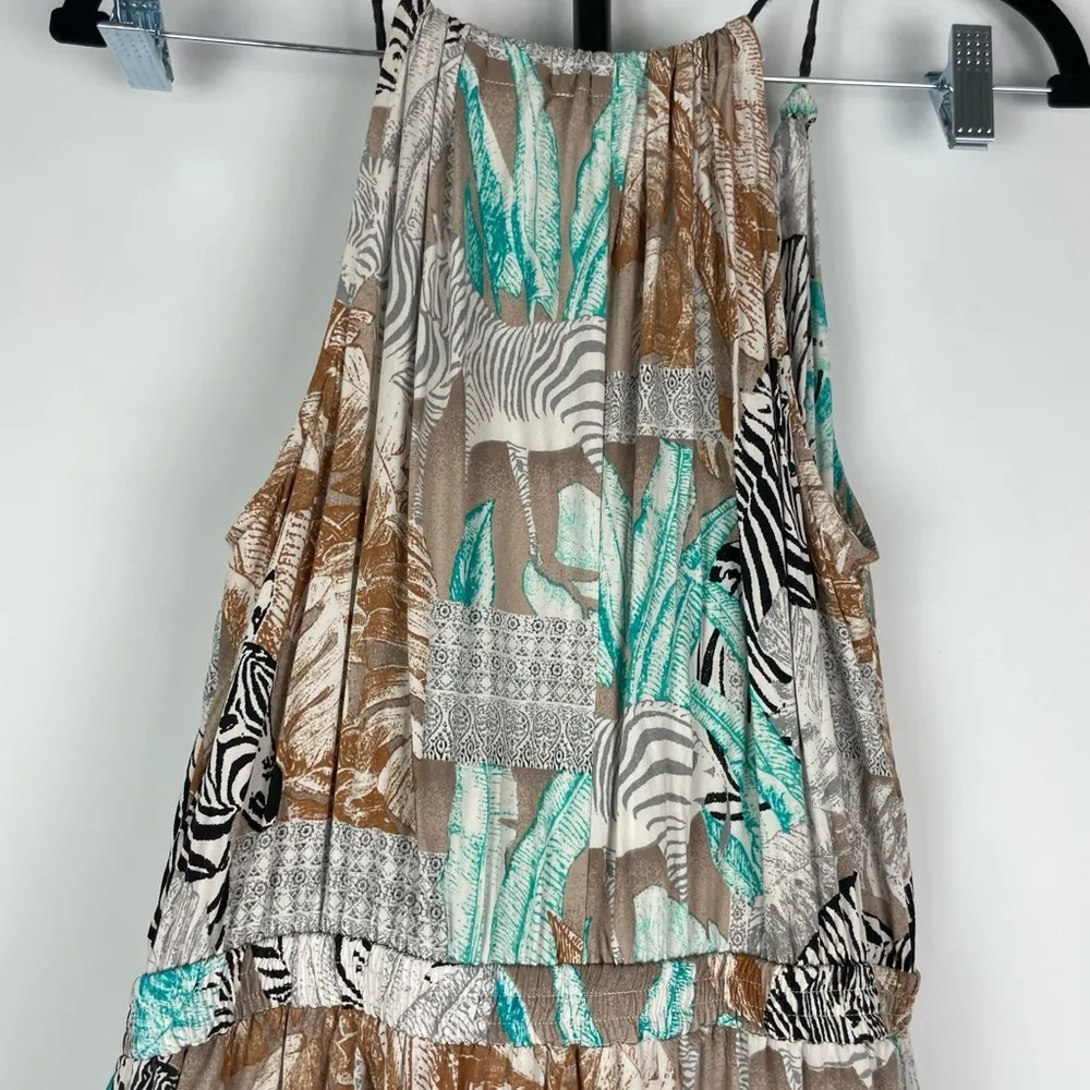 Two by Vince‎ Camuto Tribal Beat Safari Zebra High Low Faux Wrap Midi Dress Blue - Image 9