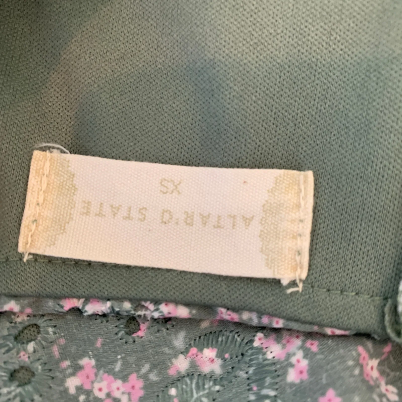 Altar'd State Sage Green Floral A Line Dress Ruffle Sz XS - Image 9