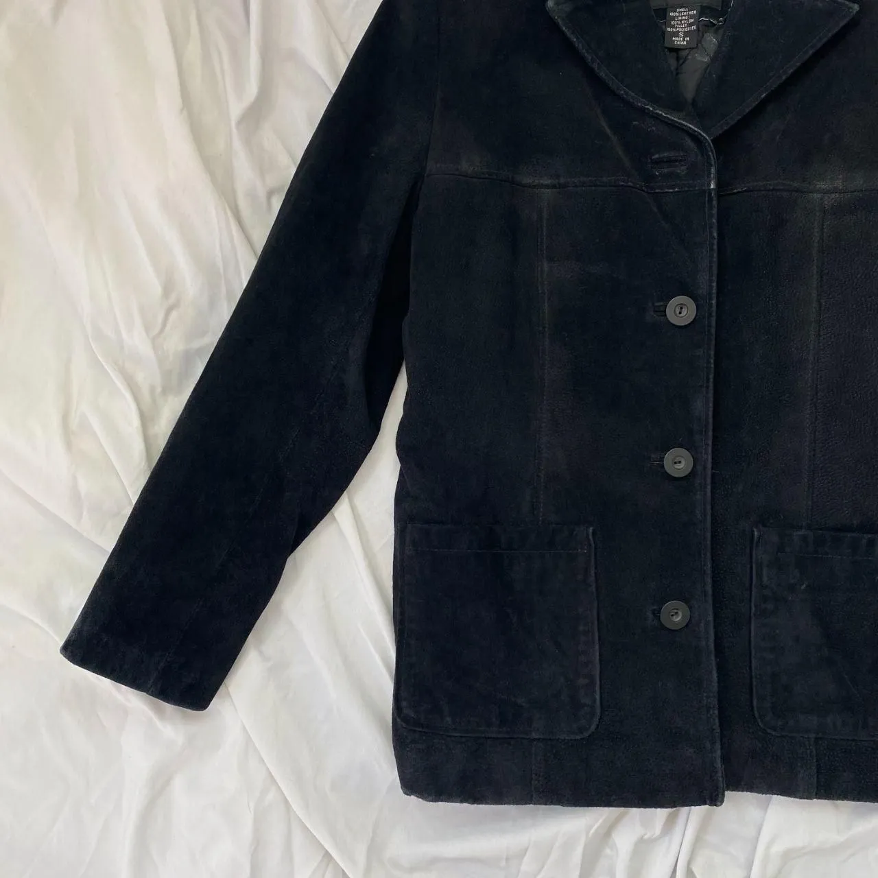 NY & Co Vintage Black Suede Tailored Button Up Elegant Boho Leather Jacket S - Image 3