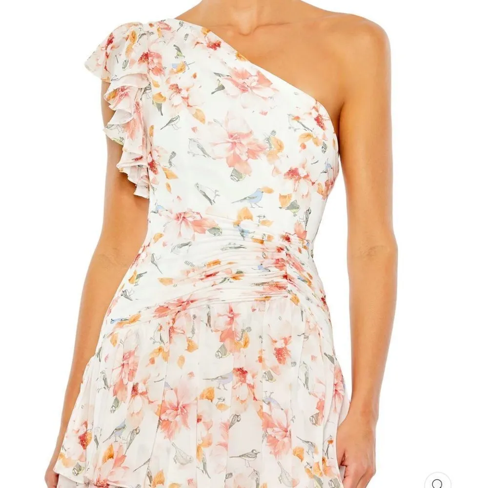 Mac Duggal 55810 Womens Floral Ruffle One Shoulder Gown Dress - Image 4