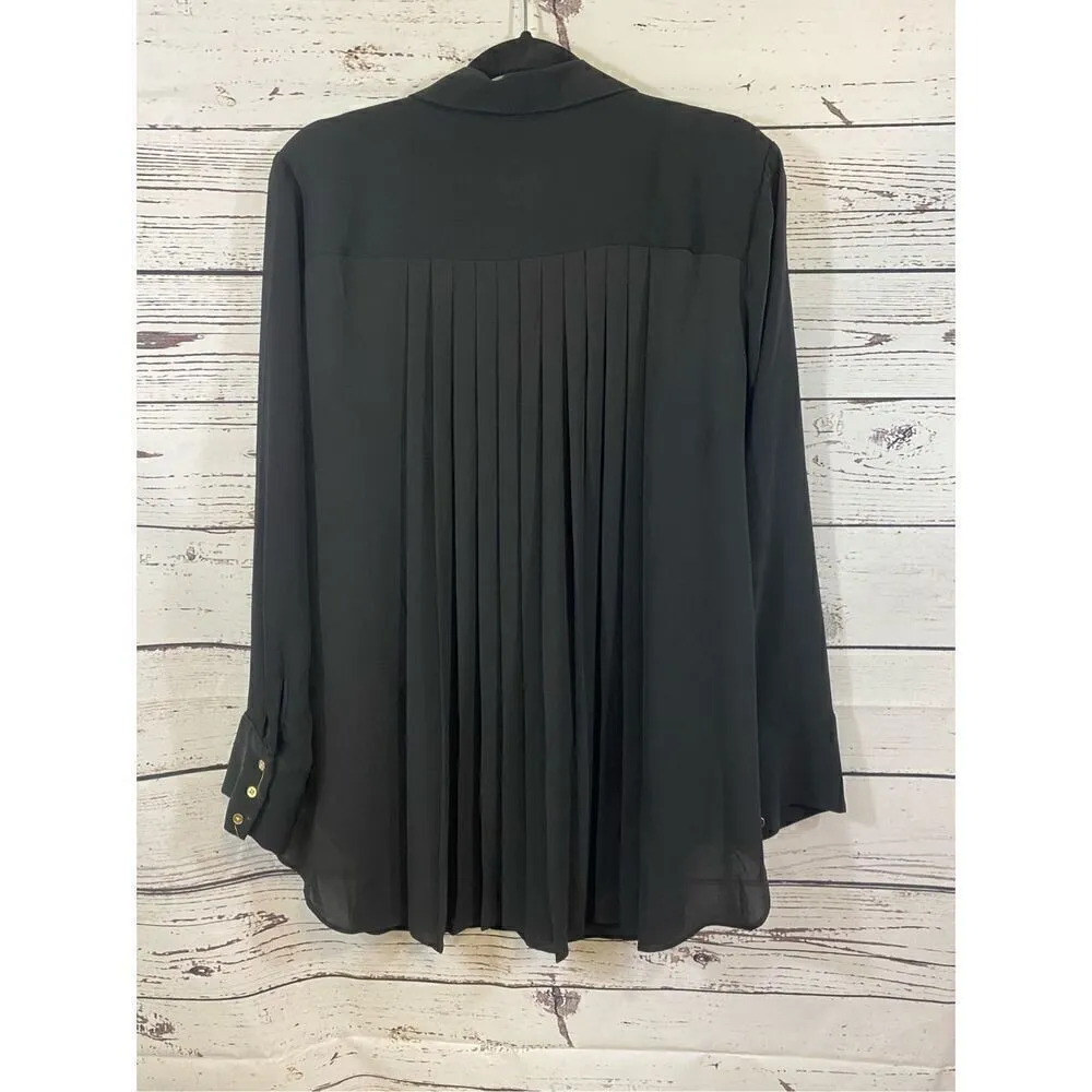 Chico’s Black Drape Blouse with Gold Accents Size Medium/2 - Image 4