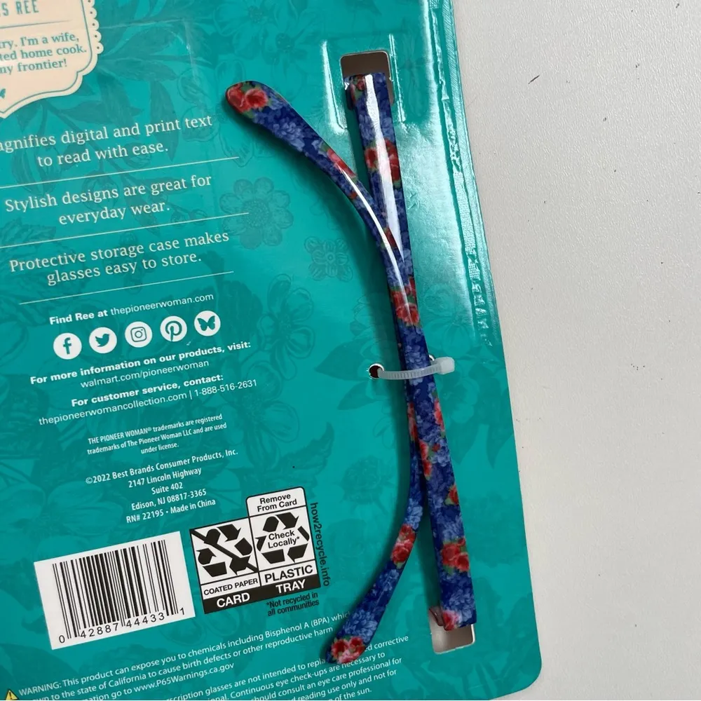 The Pioneer Woman Reading Glasses Heritage Protective Case Floral +1.50 Blue Red - Image 11