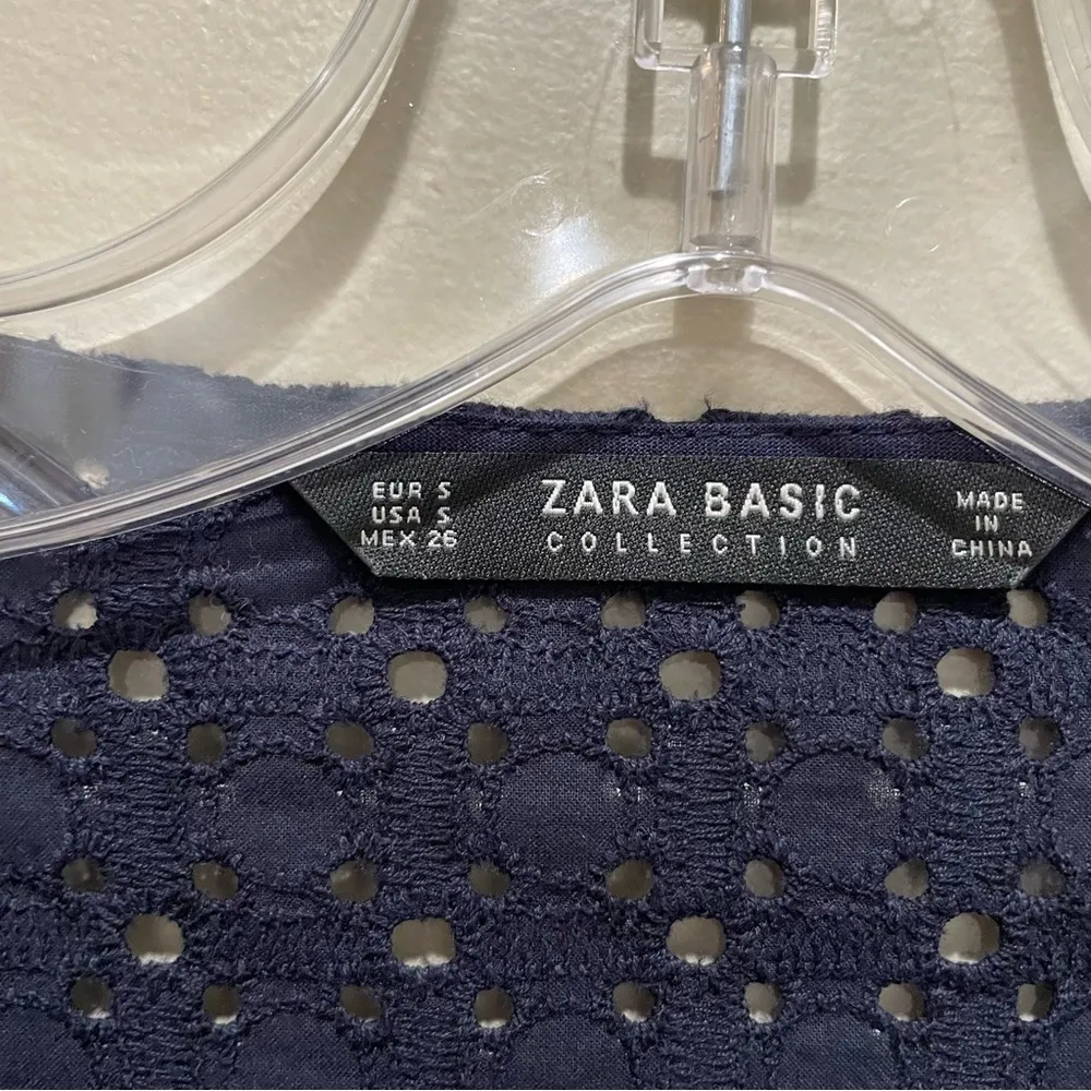 Zara Eyelet Lace Up Short Sleeve Crop Top Navy Blue Size Small - Image 10