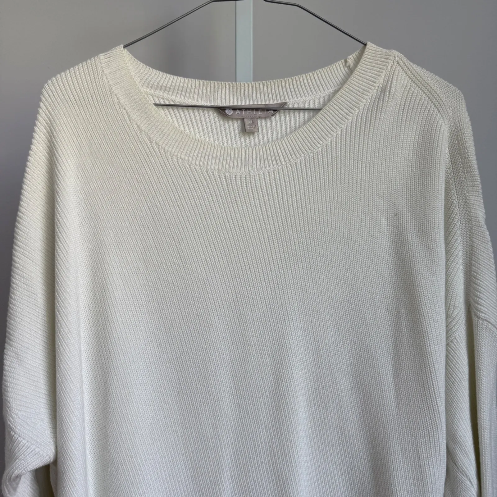 Athleta XL Ivory‎ Knit Sweater Long Sleeve Asymmetrical Hem Pullover Top - Image 2