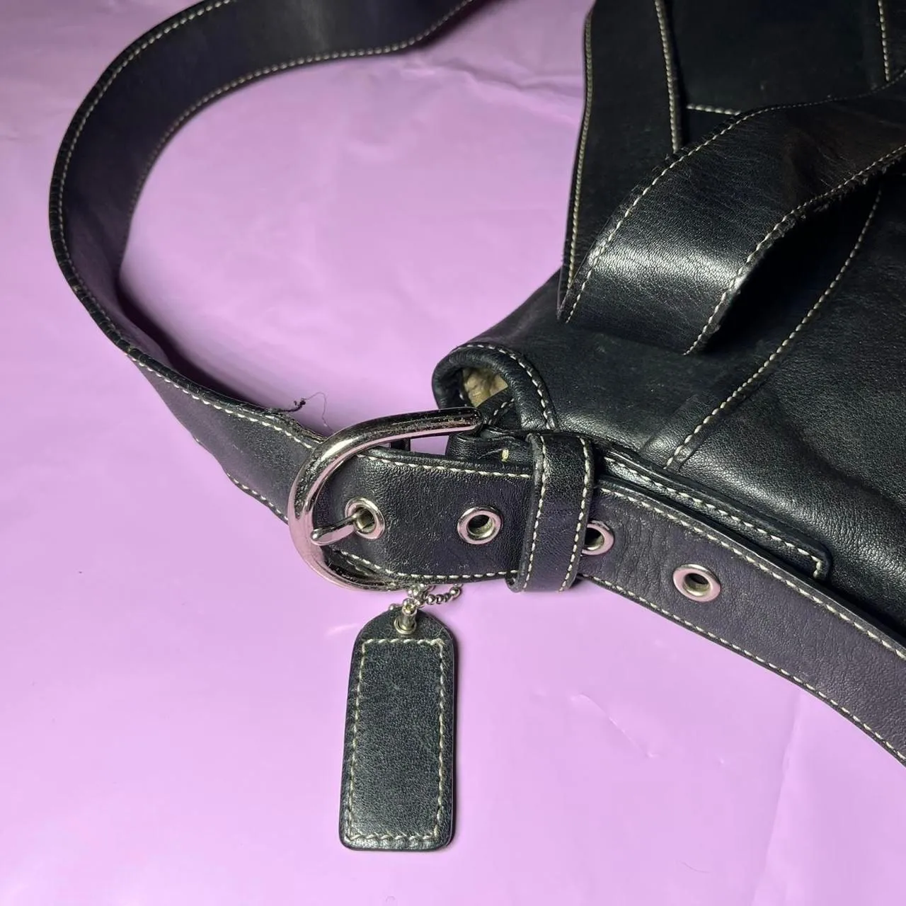 Coach Soho Flap Hobo Black Leather Shoulder Bag Purse Crossbody Slim - Image 8