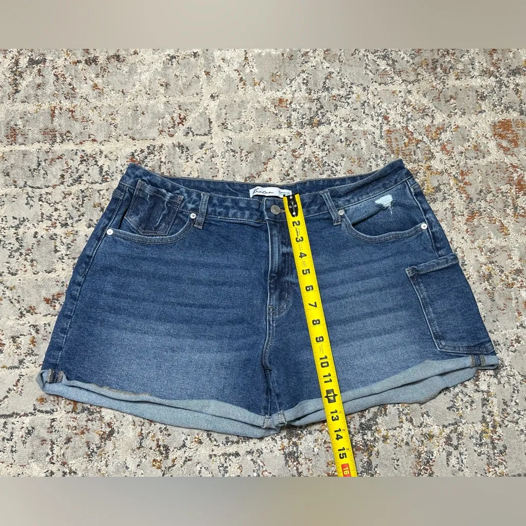 KANCAN high rise jean shorts size 32 cuffed Blue - Image 6