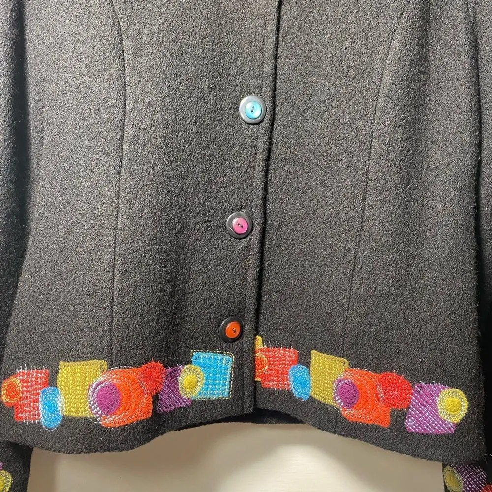 Icelandic Design | Wool Embroidered Button Down Jacket Black Multicolor Small - Image 4
