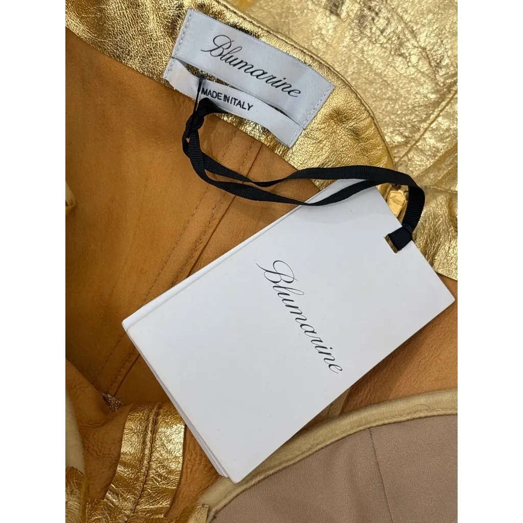 Blumarine Strapless Midi Dress in Gold 42 New Womens Leather Strapless Runway Size undefined - Image 10