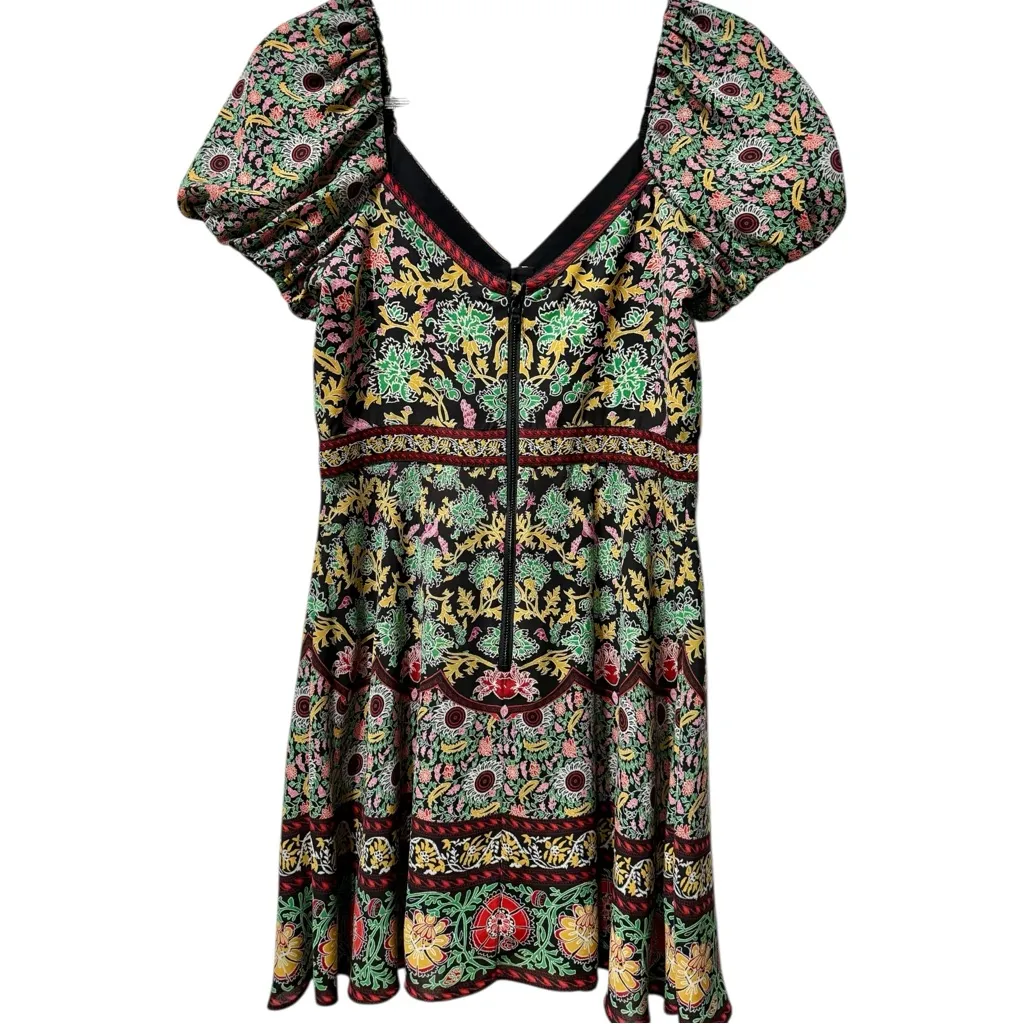 Alice + Olivia Dana Puff Sleeve Fit & Flare Mini Dress Floral Boho Chic Size 4‎ - Image 3