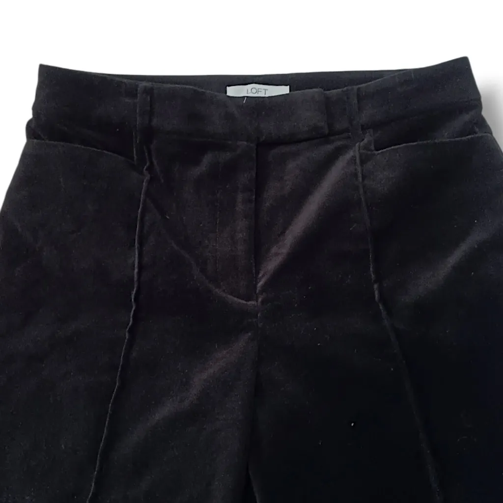 Loft Curvy Velvet Pintucked Straight Leg Pants-Size 12P-Black-Pockets-Party-NEW - Image 3