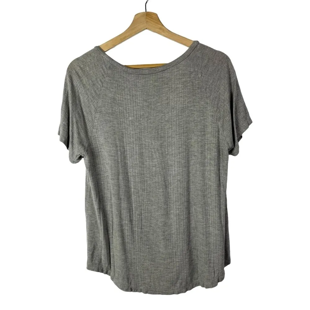 Honeydew Light Gray Ribbed Scoop Neck Short Sleeve T - Image 2