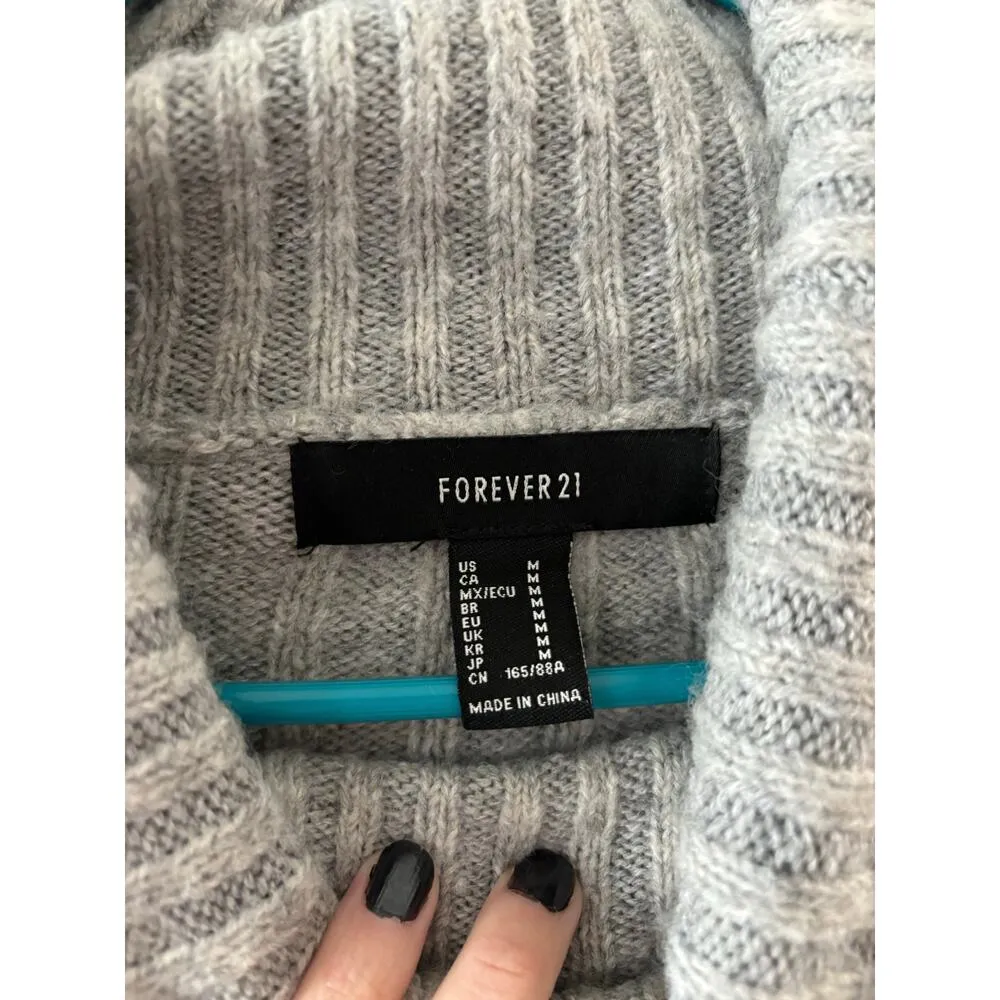 Forever 21 Sweater Women's Medium Gray Ribbed Turtleneck Knit Minimalist - Image 4