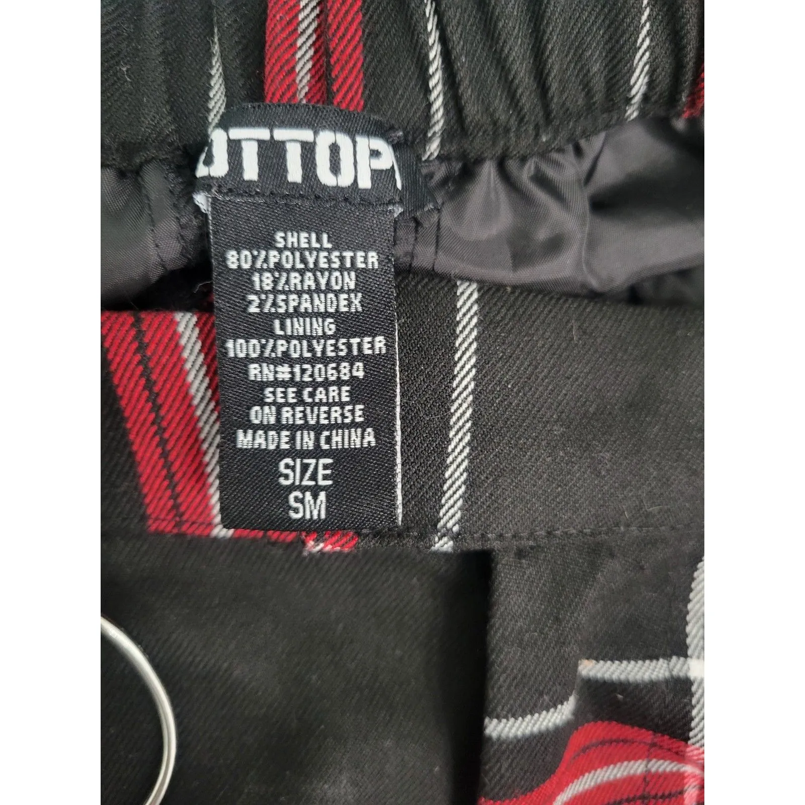 Hot Topic Womens Pant S Black Red Plaid Split Leg Punk Goth Pants Elastic Waist - Image 5