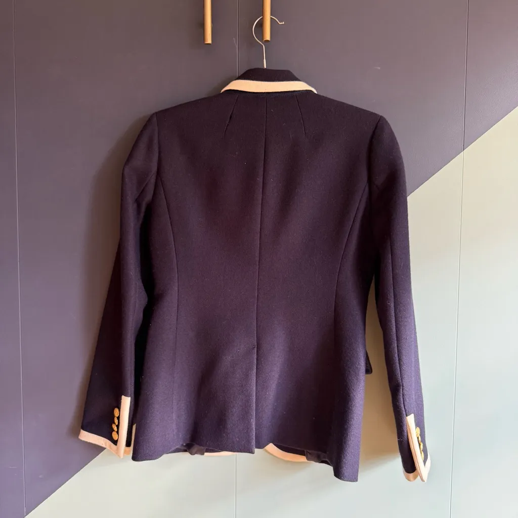 J. Crew Tipped Double-Serge 100% Wool Hacking Jacket in Navy/Cream, Size 2 - Image 3