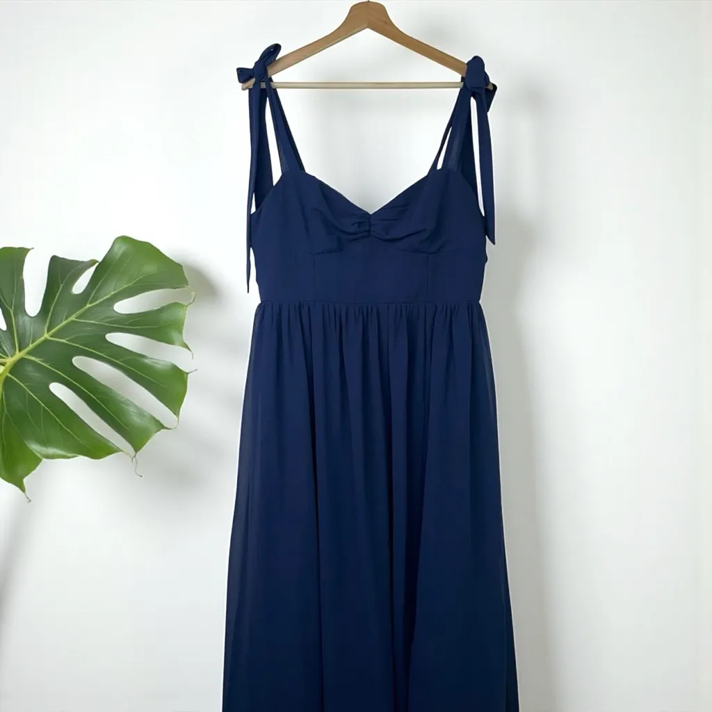 🆕 Lulus Radiant Charisma Chiffon Ruched Tie-Strap Maxi Dress in Navy - Image 6