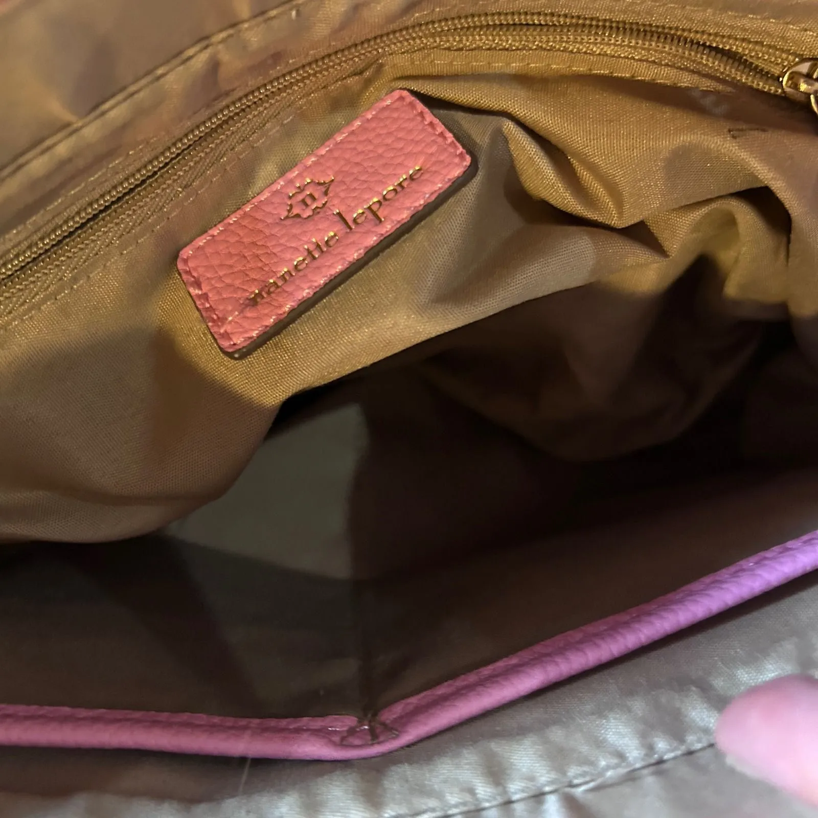 Nanette Lepore Pink Pebbled Leather Tote Bag with Floral Pouch and Chain Accent - Image 12