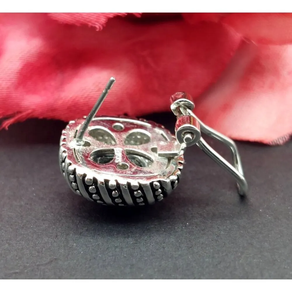 CHAPS Textured Silver Tone & Faceted Black Glass Stone Pierced Stud Earrings - Image 4