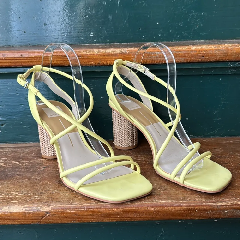 Dolce Vita Strappy Raffia Heeled Sandal 10 Yellow - Image 8
