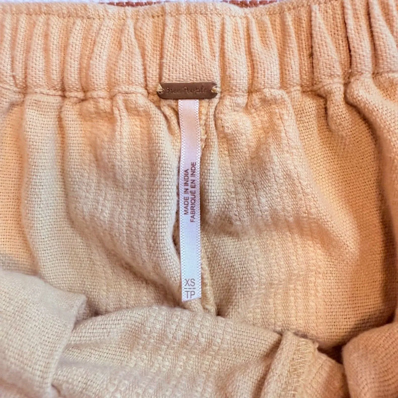 Free People Yellow Cotton & Linen Shorts with Embroidered Stripes size XS - Image 4