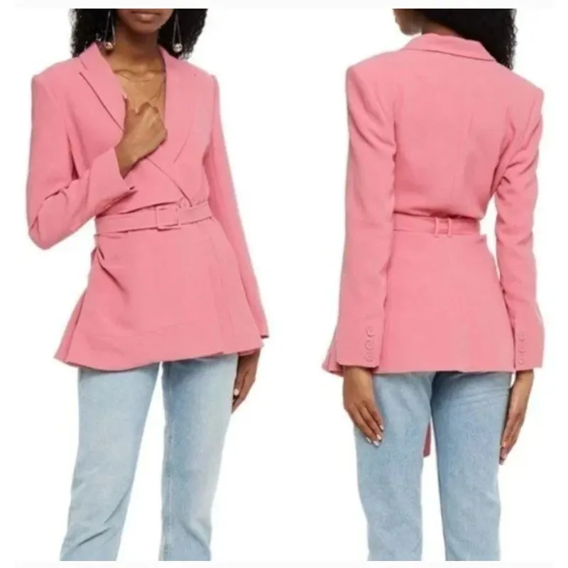 Saloni Maxima Double Breasted Belted Crepe Blazer Size 0 Pink Womens - Image 2