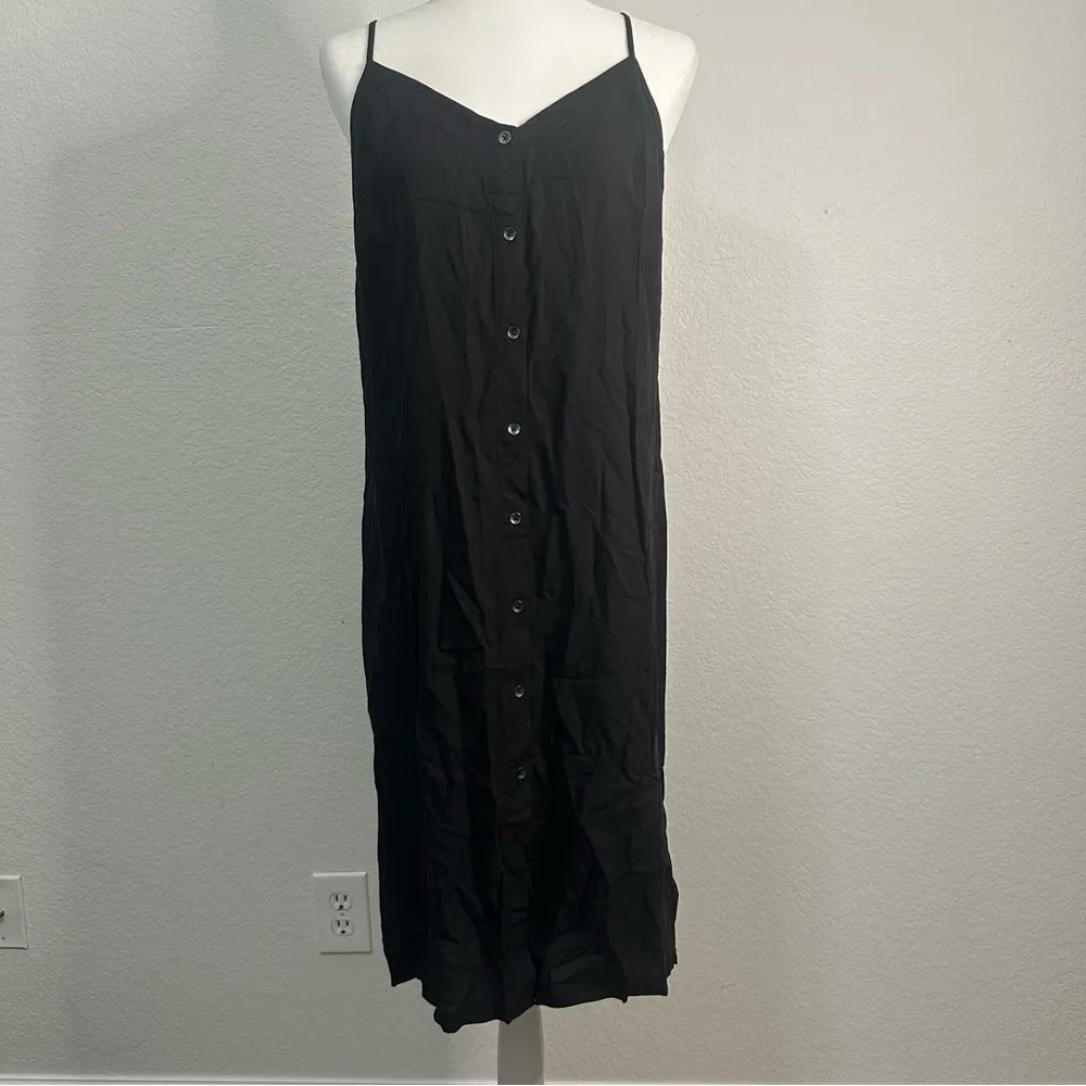NWT 7 For All Mankind Spaghetti Strap Button Front Midi Dress black Size Small - Image 2