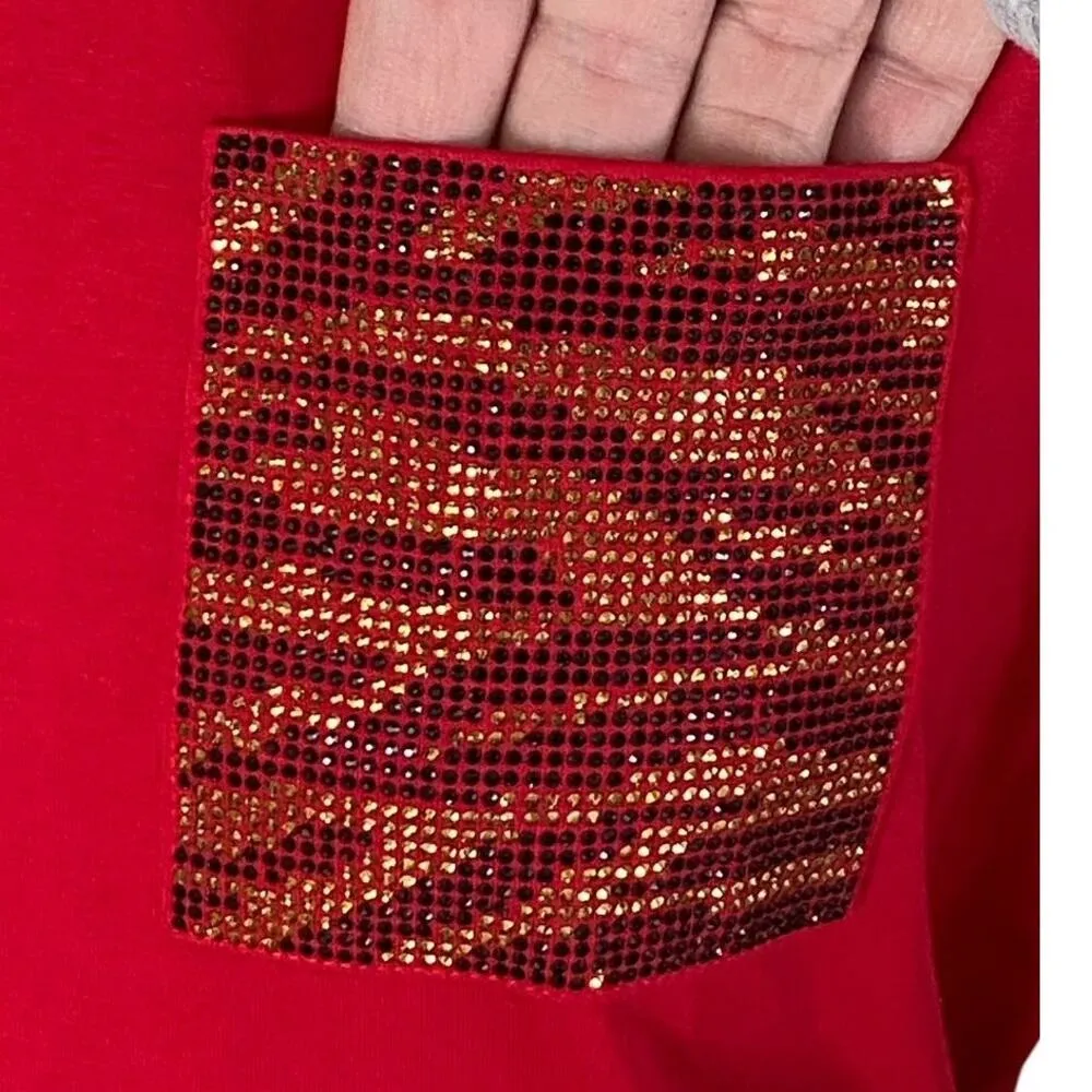 NWT ~ Calvin Klein Red Beaded Pocket T-Shirt ~ Women's Size LARGE - Image 4