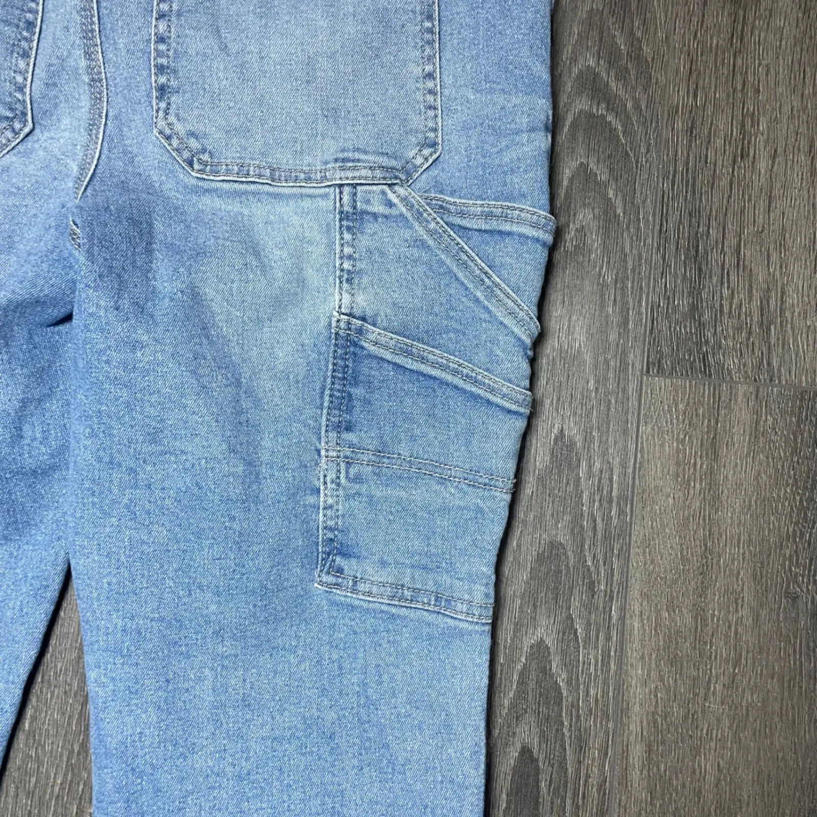 Light‎ Wash Cargo Carpenter Jeans High Rise Straight Leg Casual Denim Blue Size 29 - Image 11