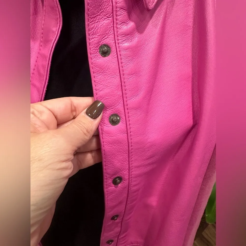 EUC Nygard Collection Pink Leather Front  back stretch fabric blazer Jacket - Image 7