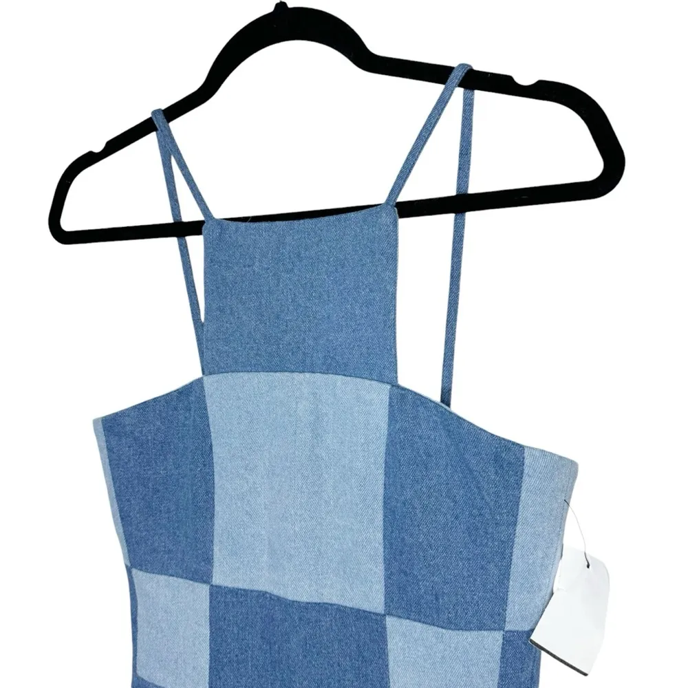 Bruce Glen Blue Denim Check Dress Patchwork Small - Image 3