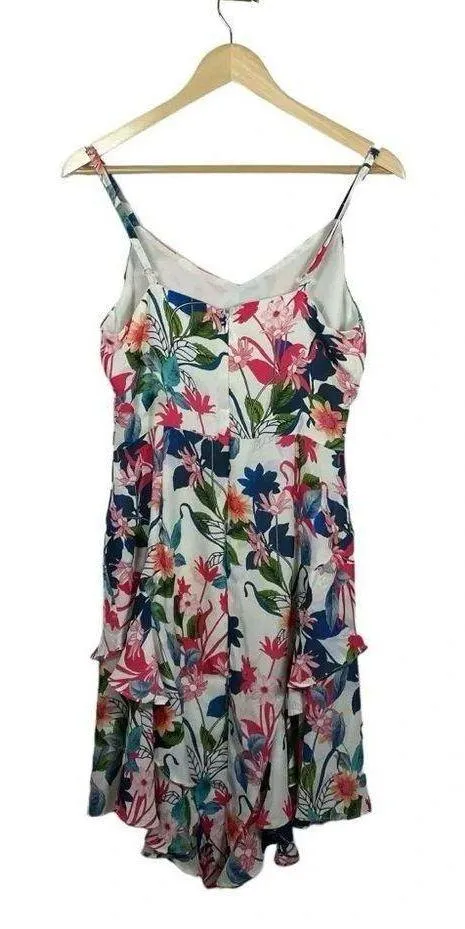Parker Floral Fiesta Ruffled Formal Mini Dress in White/Pink/Blue Size M - Image 8