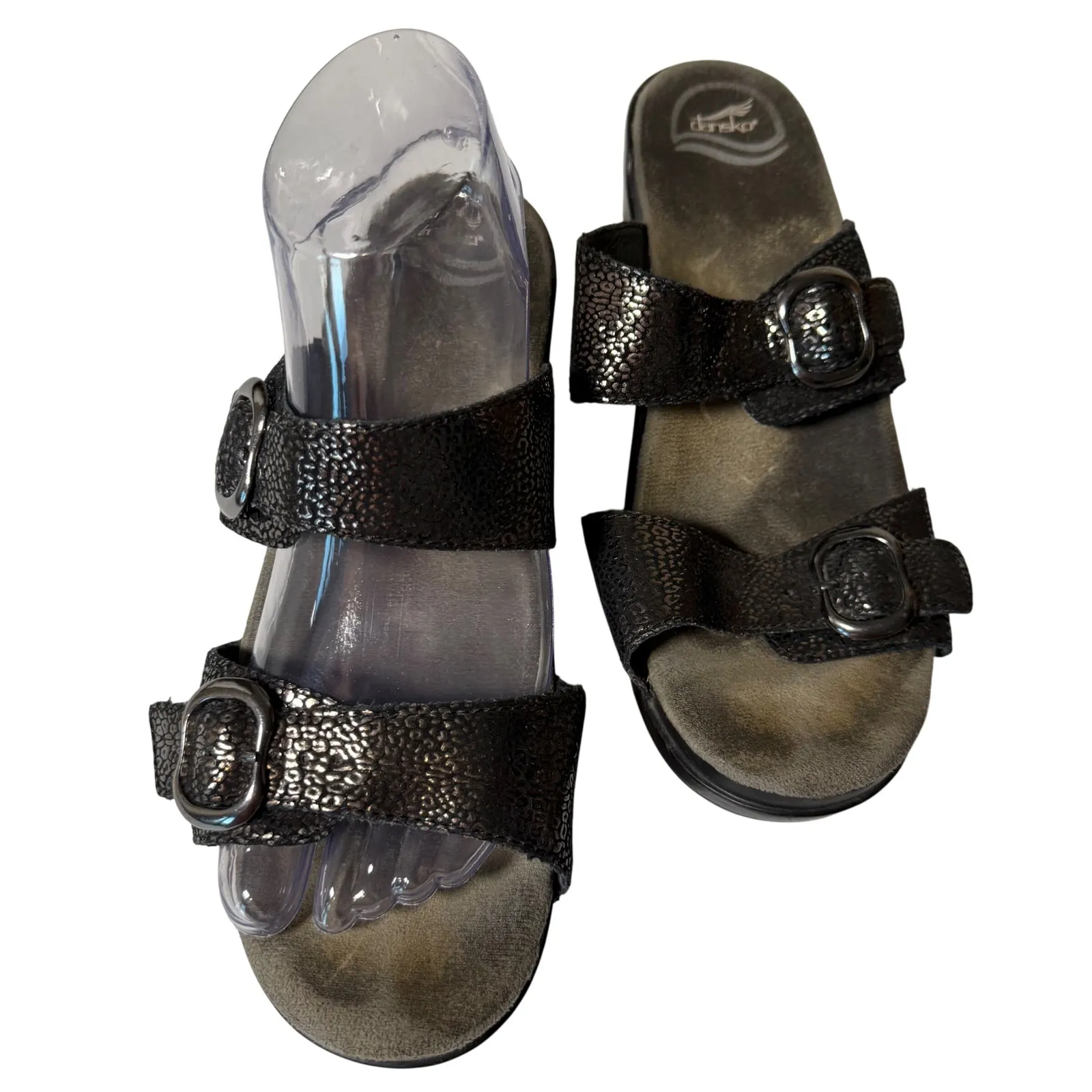 Dansko Black Leather Slide Sandals Women 40 US 9.5 10 Comfort Buckle Shoes - Image 2