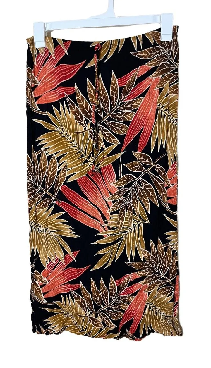 Kathie Lee Collection Skirt Womens Size S Black Leaf Print Vintage Maxi - Image 1